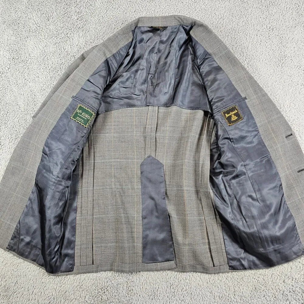 Southwick Blazer Sport Coat Men 42R Gray Wool Glen Check Plaid 80s 90s Vintage